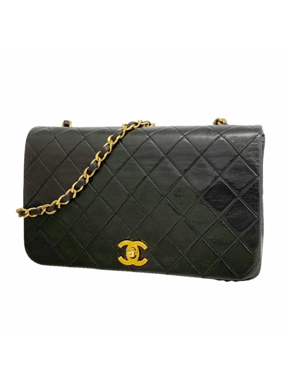 Chanel Shoulder Bag Quilted Lambskin Black Gold